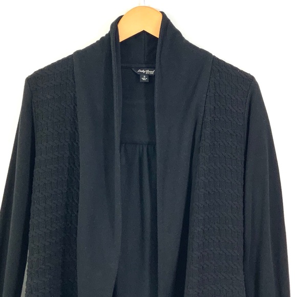 ♻️DONATED♻️ LUCKY BRAND Sweater Open Front Cardigan Black G7 - Picture 2 of 5